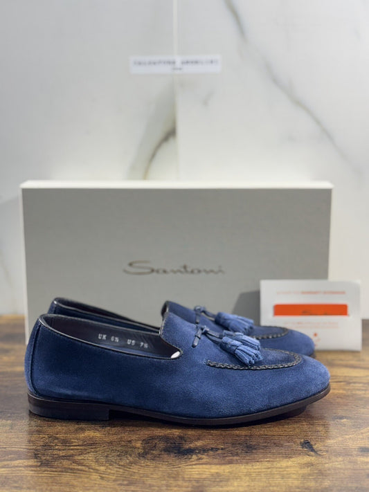 Santoni Scarpa Uomo Mocassino   Pelle  SuedeBlu Luxury Men Santoni Goodyear 6.5