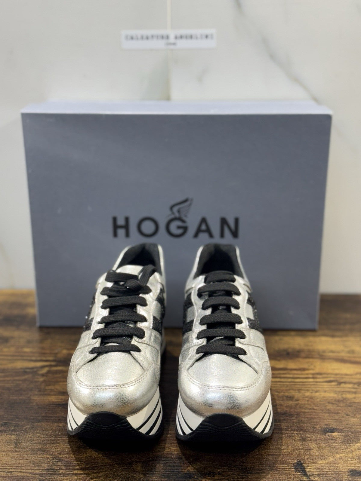 Hogan H283 Sneaker Zeppa Pelle Argento  Casual Hogan Donna 36