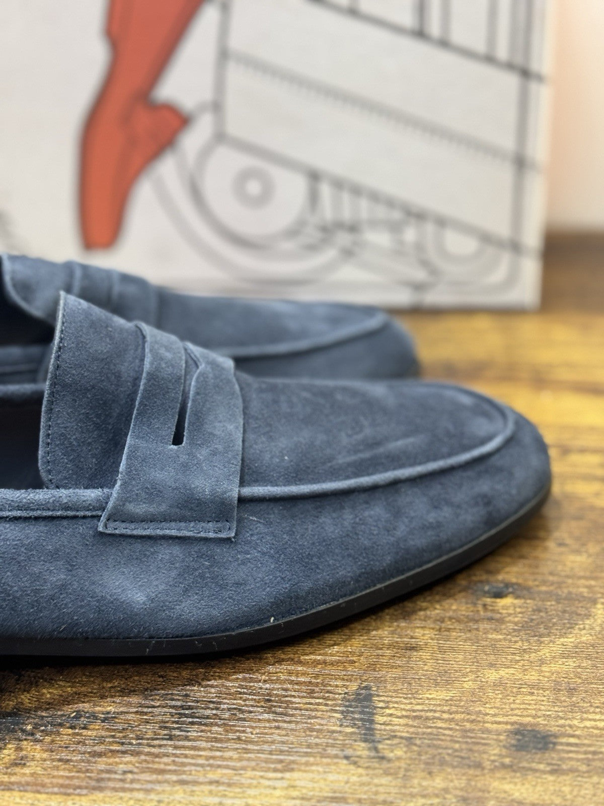 Il Mocassino Tasca    Pelle Suede Blu   Fatto In Italia Uomo 45