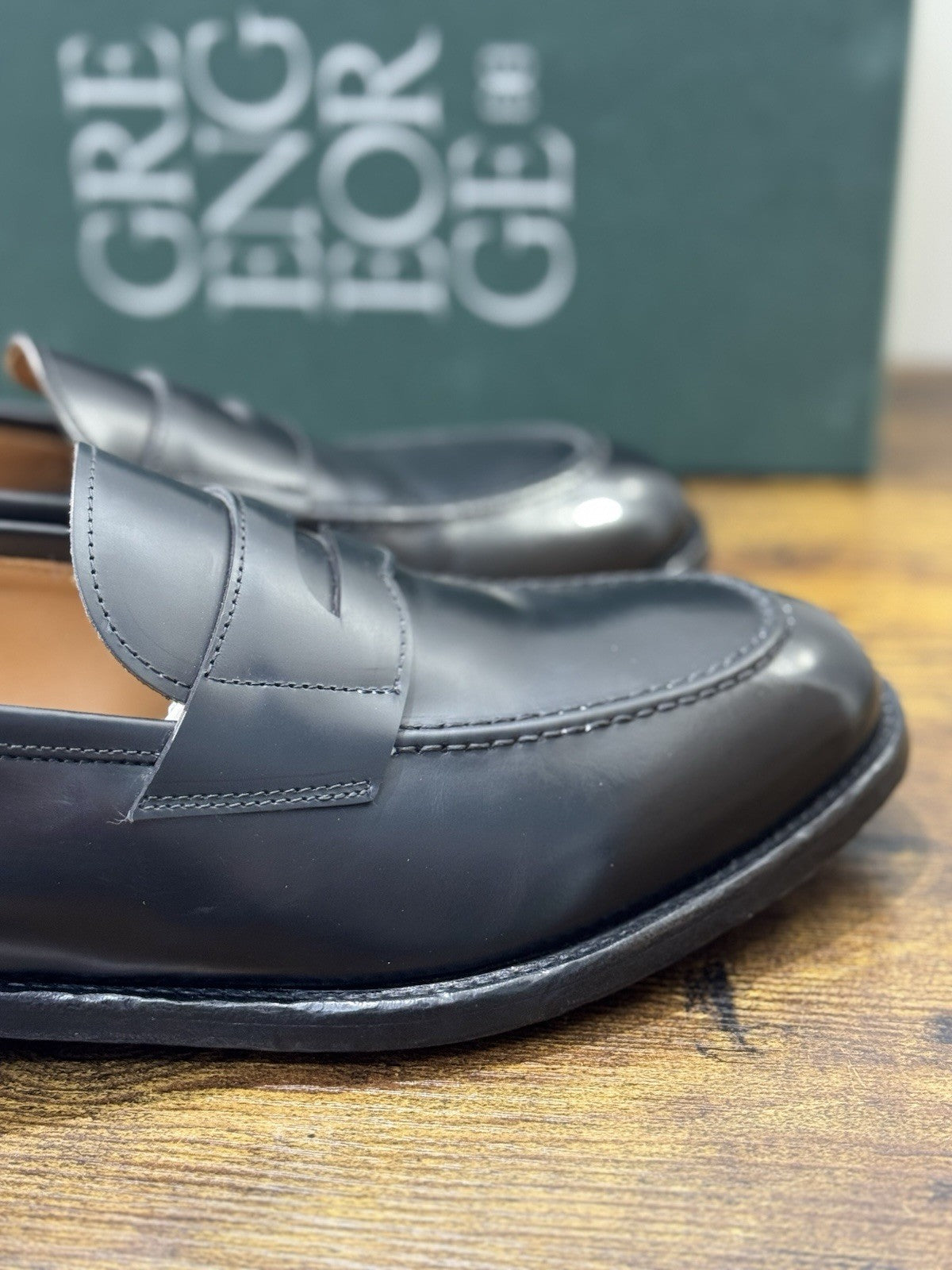 Green George Scarpa Uomo Mocassino   Pelle Nero Luxury Handmade 41.5