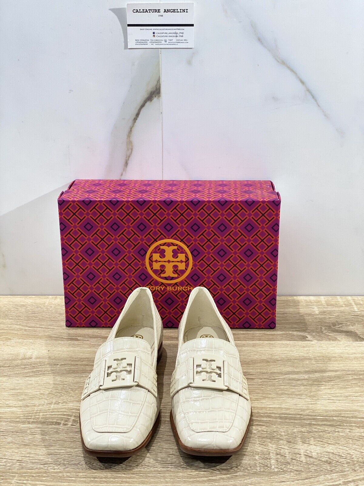 Tory Burch Georgia Loafer In Pelle New Cream Soft Croco Luxury Shoe 36