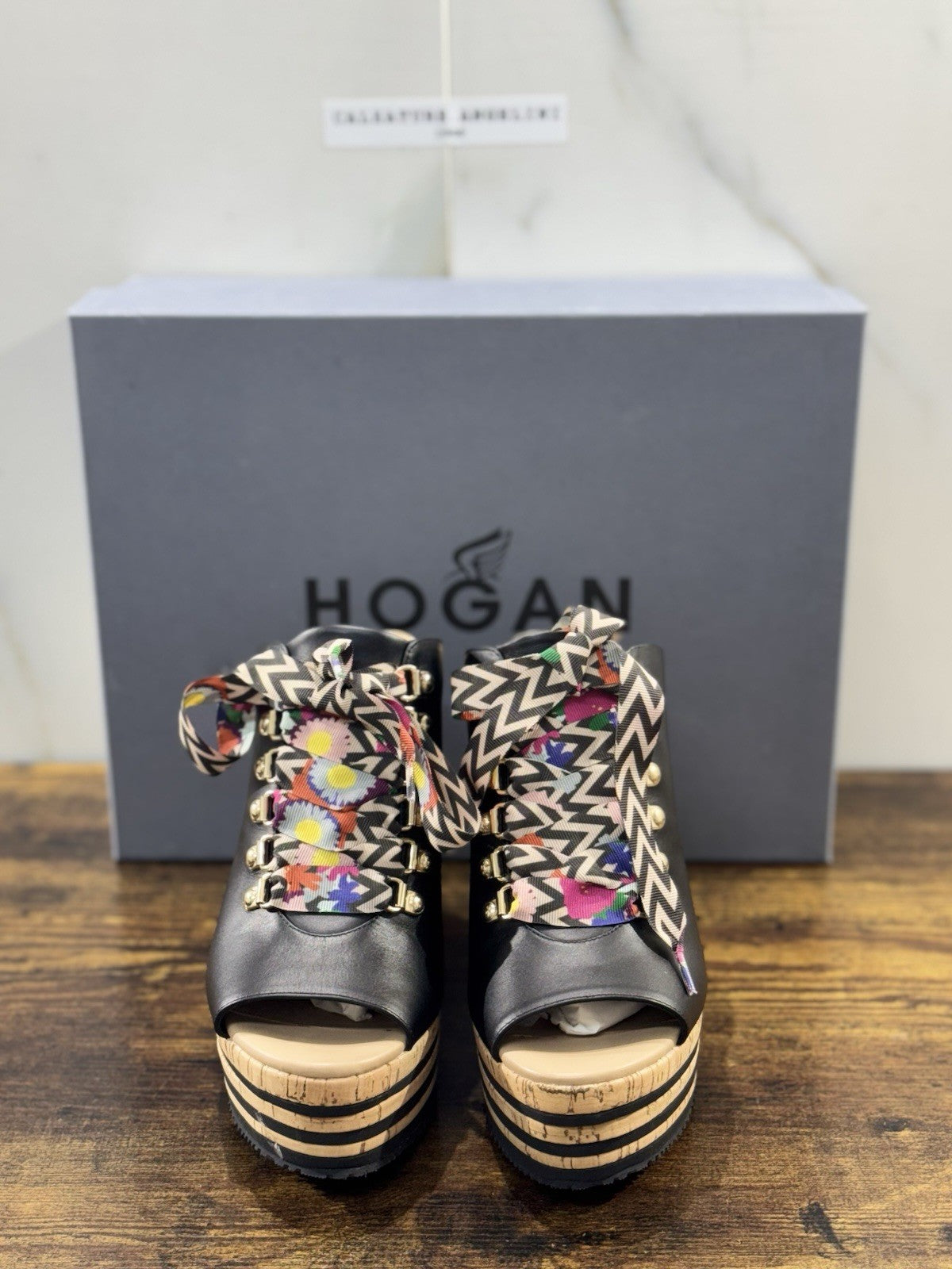 Hogan H361 Zeppa Sughero Pelle Nera Donna 40