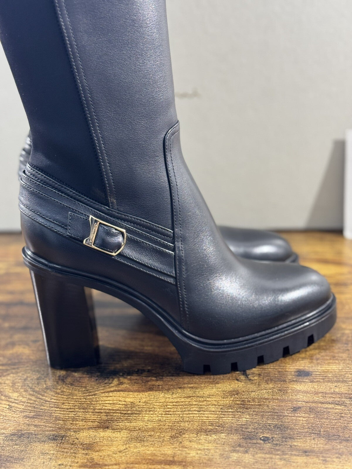 Santoni Stivali Donna In Pelle  Nera Con Tacco   Luxury Woman Boot Santoni 38.5
