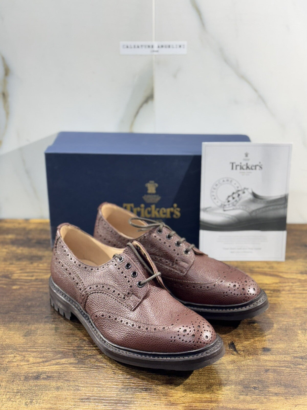 Tricker’s Scarpa Uomo Ilkley Brogue Marrone Goodyear Commando 41.5
