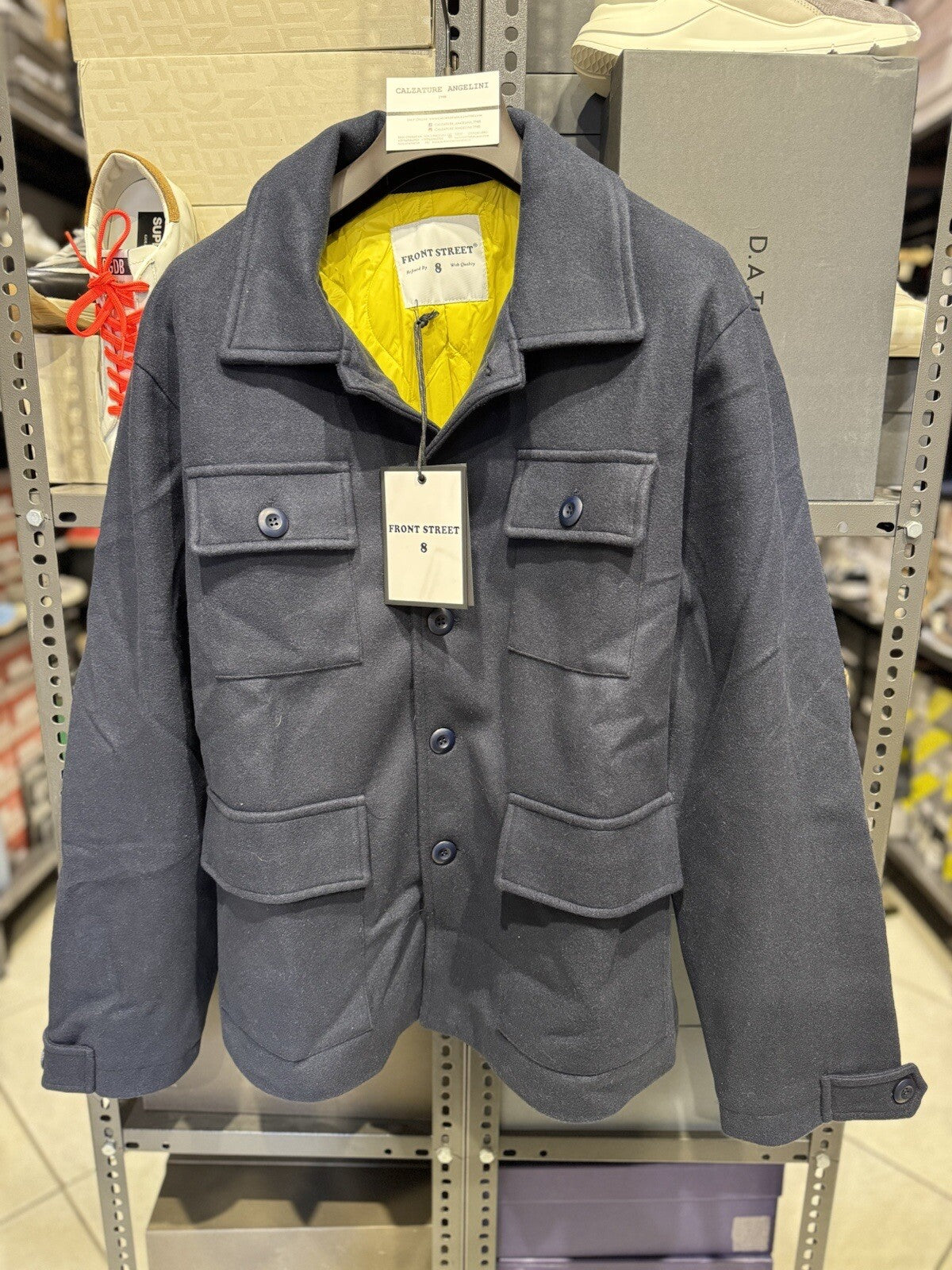 Front Street 8 Giacca Panno 4 Tasche Uomo Blu Casual Men Jacket 48