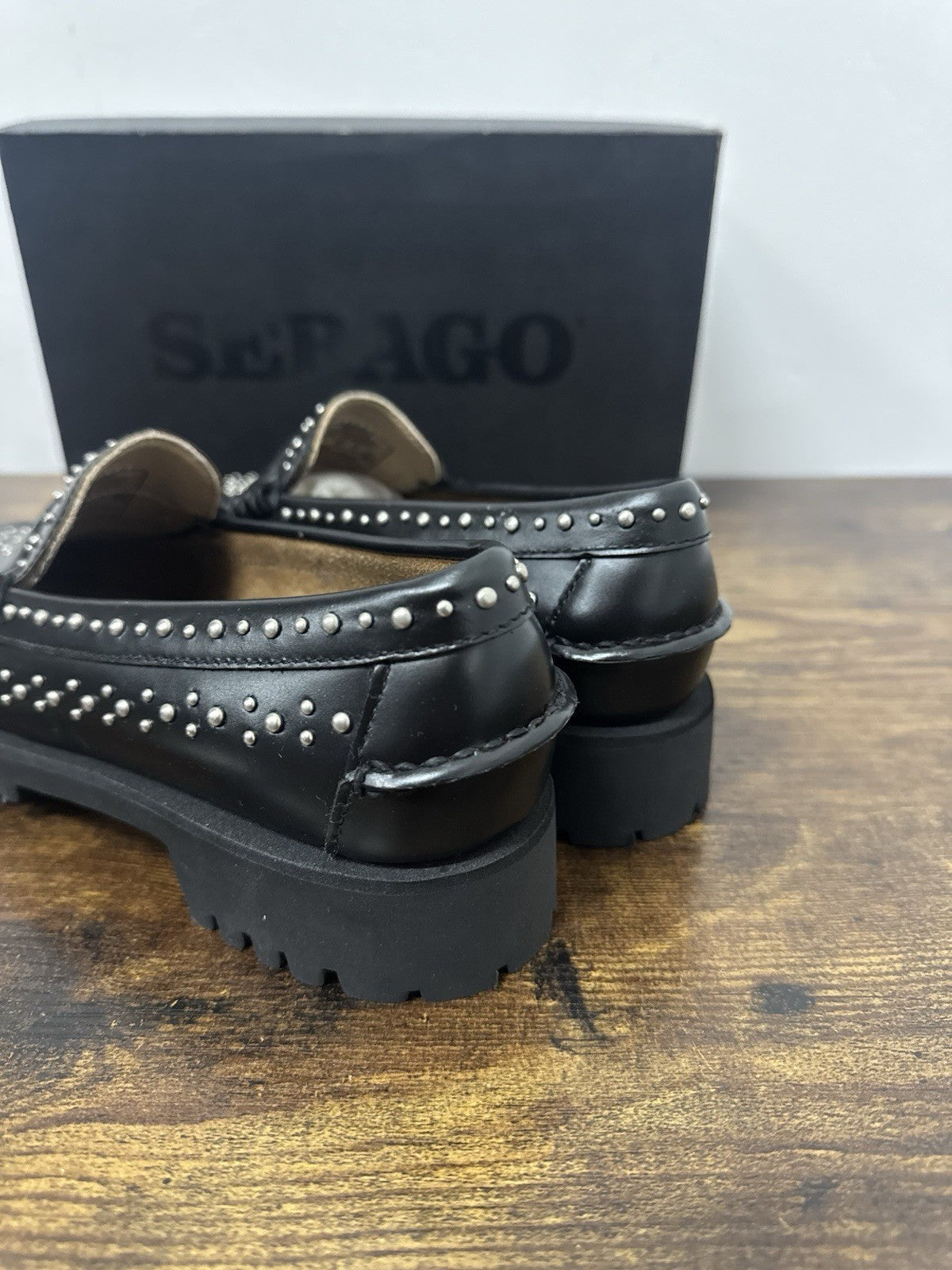 Sebago Dan Lug Studs Pelle Nero Mocassino Sebago Donna 38