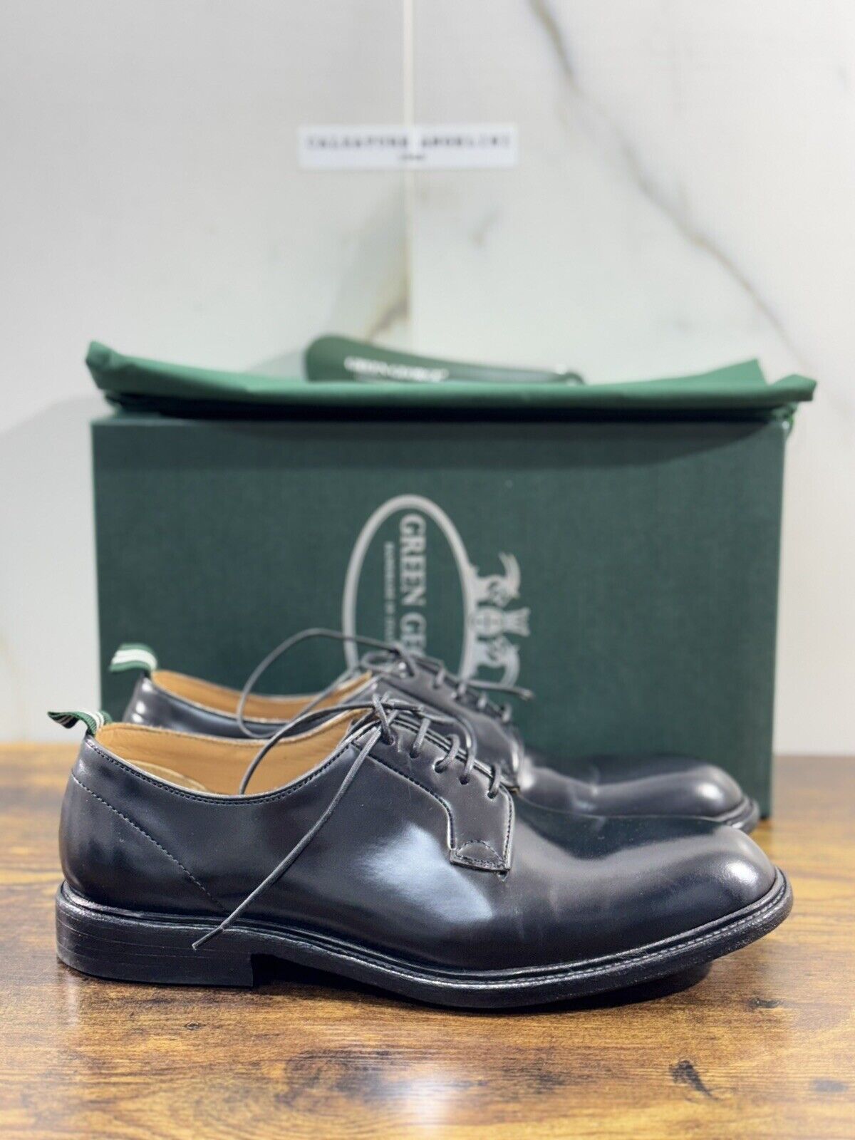 Green George derby nero   in pelle polished luxury men  Fondo Cuoio 39