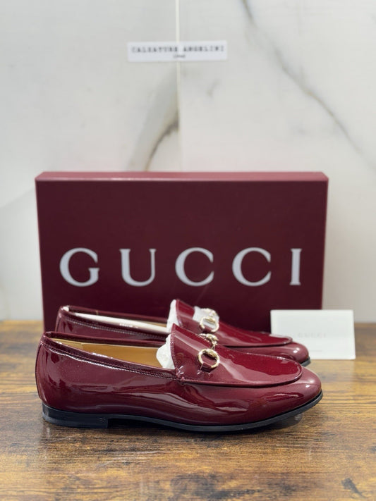 Gucci Mocassini Jordaan In Pelle Lucida Bordeaux Icon Gucci Donna 37.5