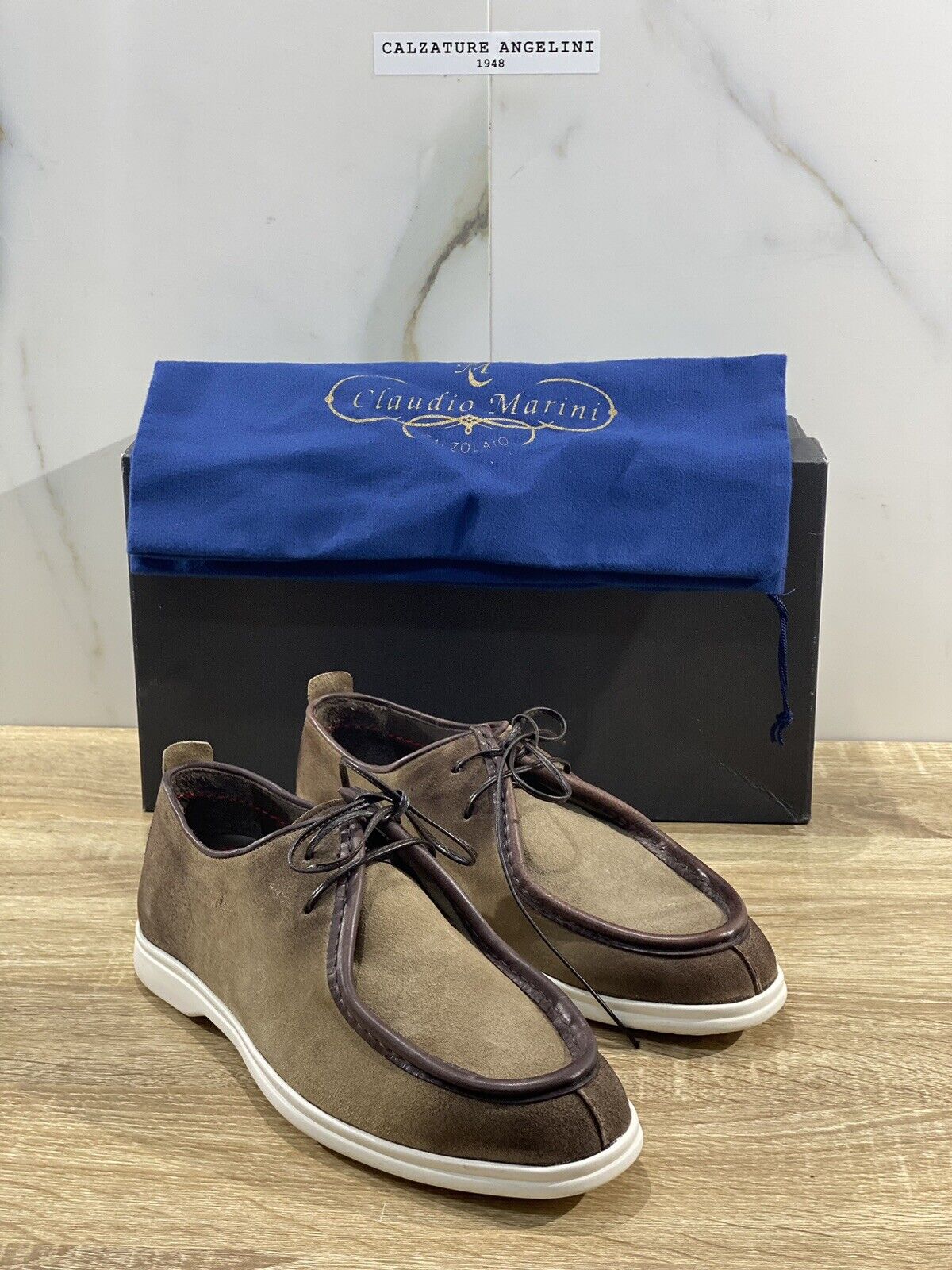 Claudio Marini Calzolaio Scarpa Uomo Suede Taupe Derby Luxury Handmade 40