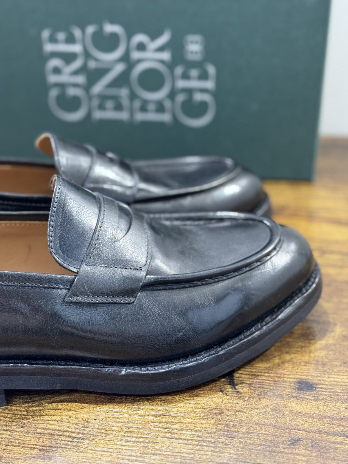 Green George Scarpa Uomo Mocassino   Pelle Nero Fondo Vibram Luxury Handmade 41