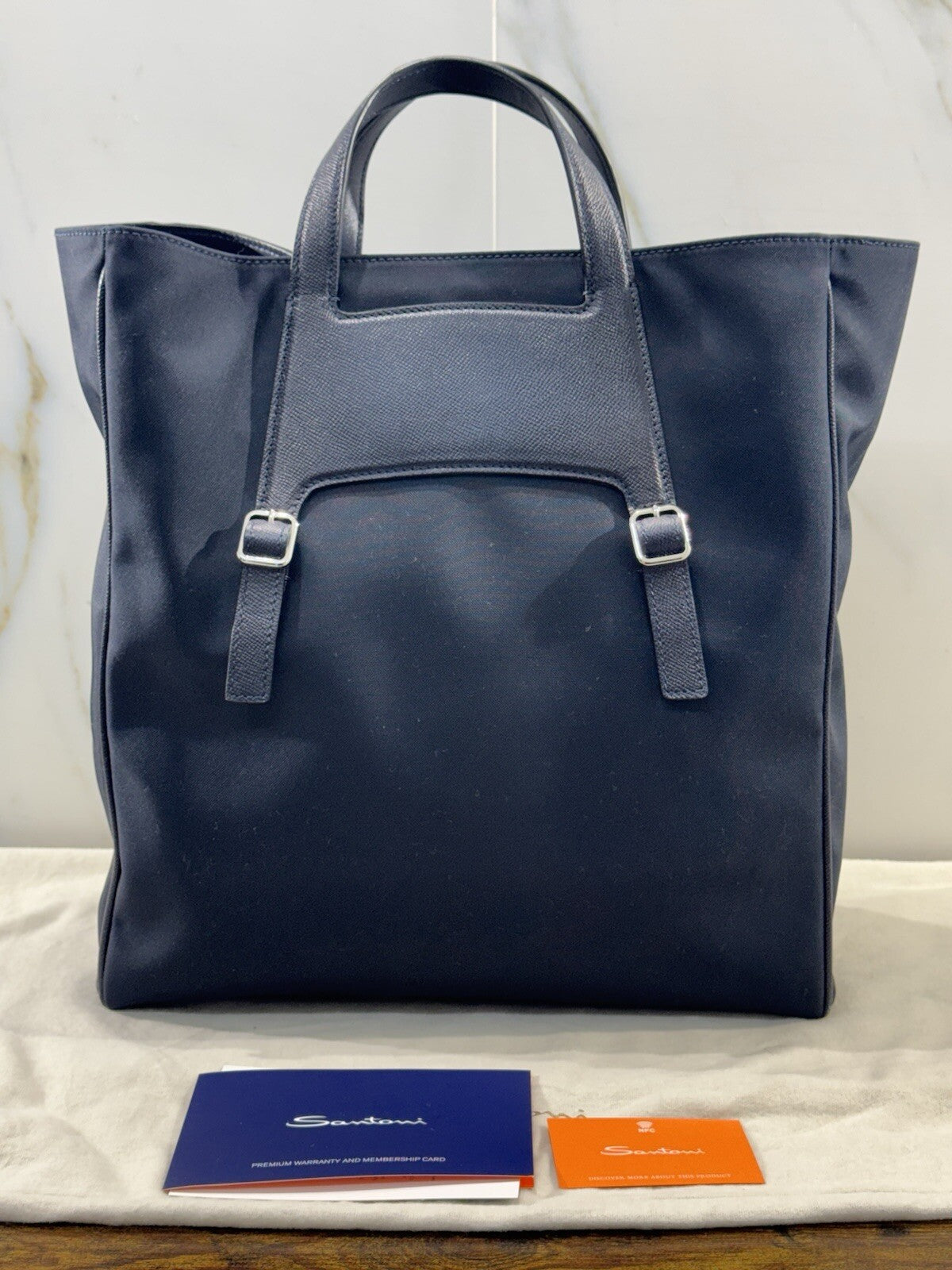 Borsa Santoni Uomo  Double Shopping Pelle E Tessuto   Luxury Men Bag Santoni