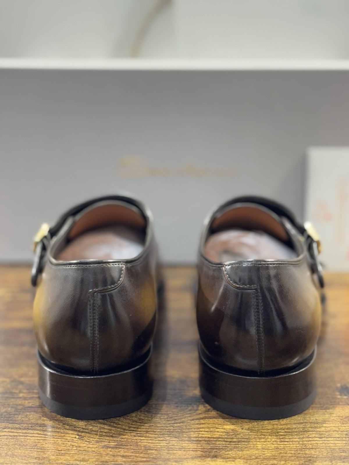 Santoni Doppia Fibbia Pelle Verde Goodyear Luxury Santoni Scarpa Uomo 41.5