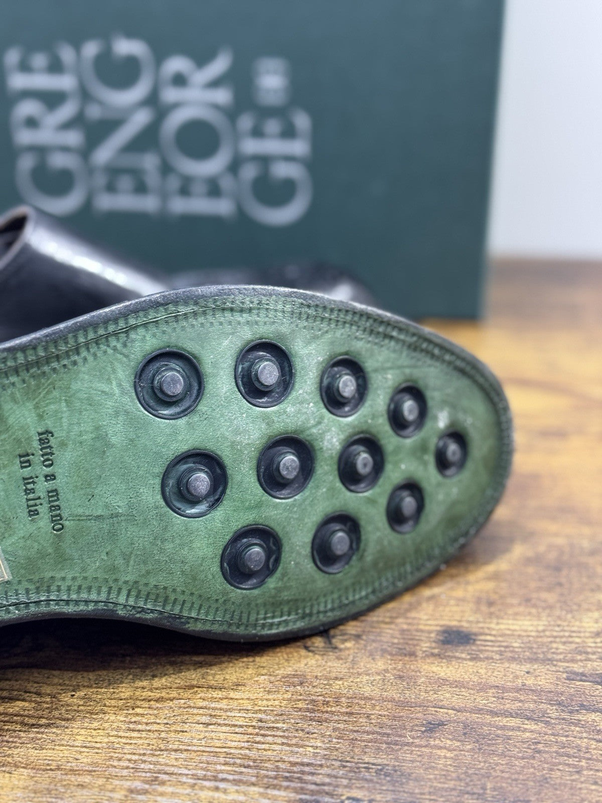 Green George Scarpa Uomo Doppia Fibbia Pelle Nero Washed Luxury Handmade 44