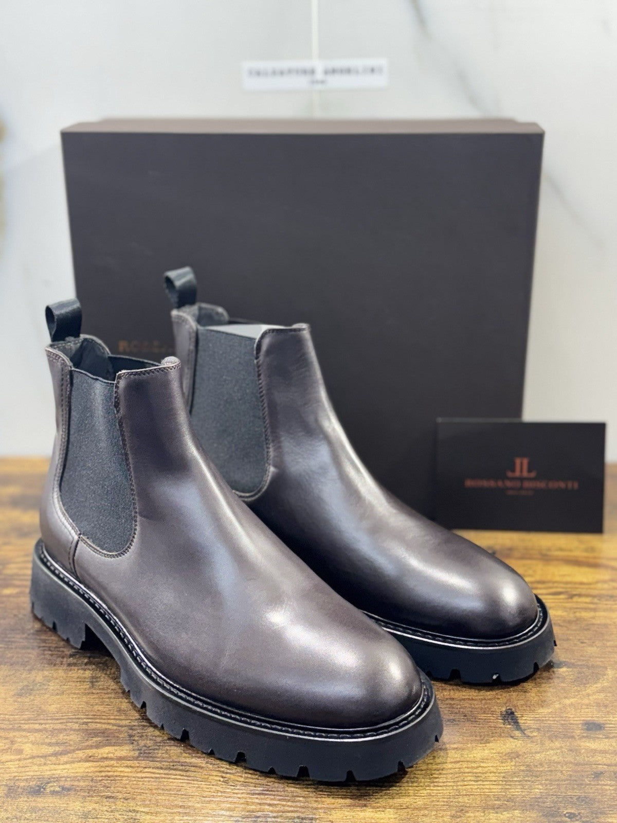 Rossano Bisconti Chelsea Boot Uomo  Pelle Marrone    Fully Made In Italy 44