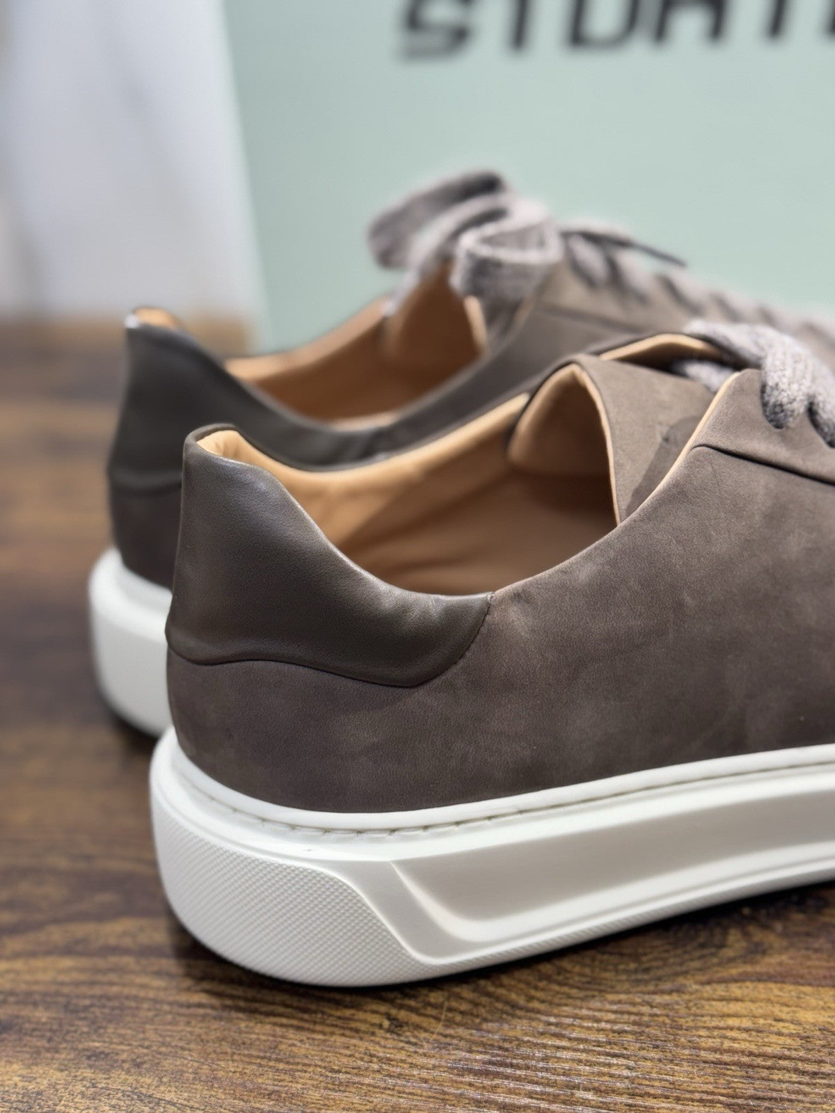 Stokton Sneaker Pelle Nabuk Taupe  100% Made In Italy Uomo 44