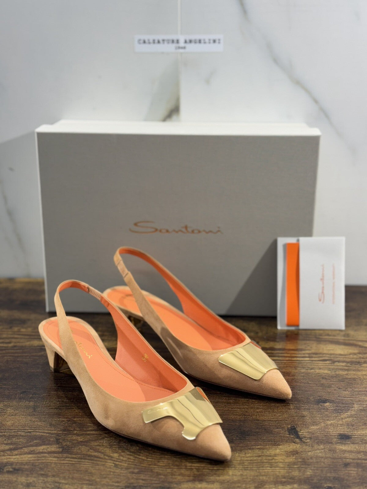 Santoni Sling Back Donna Suede Cuoio  Luxury Woman Santoni Shoes 40