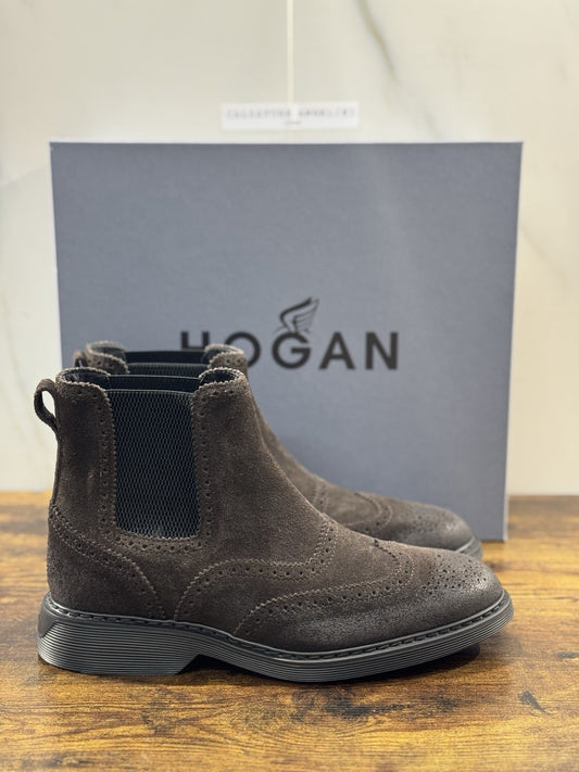 HOGAN scarpe  Stivaletto Chelsea H576 in Pelle  Marrone  con impunture Uomo 41