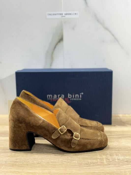 Mara Bini Mocassino  Donna Suede Castoro    Con Tacco   Handmade Sacchetto 41