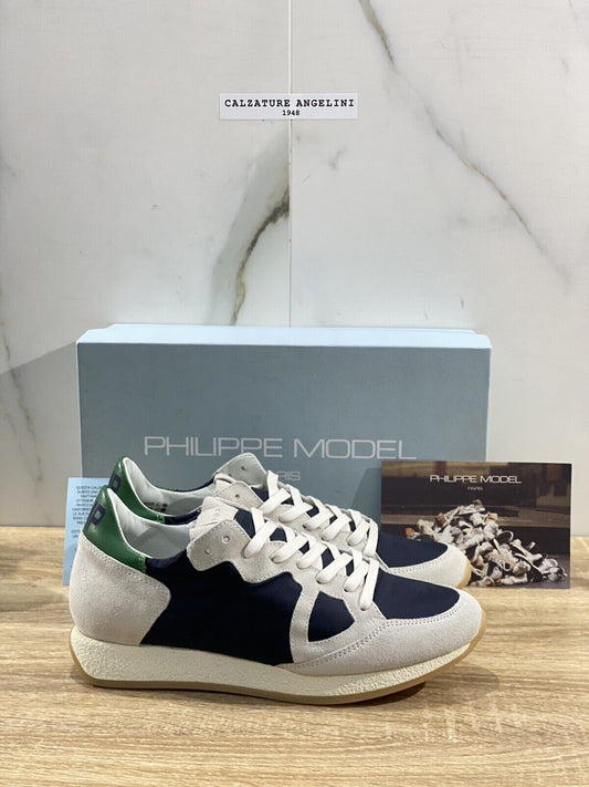 Philippe Model Monaco Vintage Sneaker Uomo Suede Grey Blu Green 39