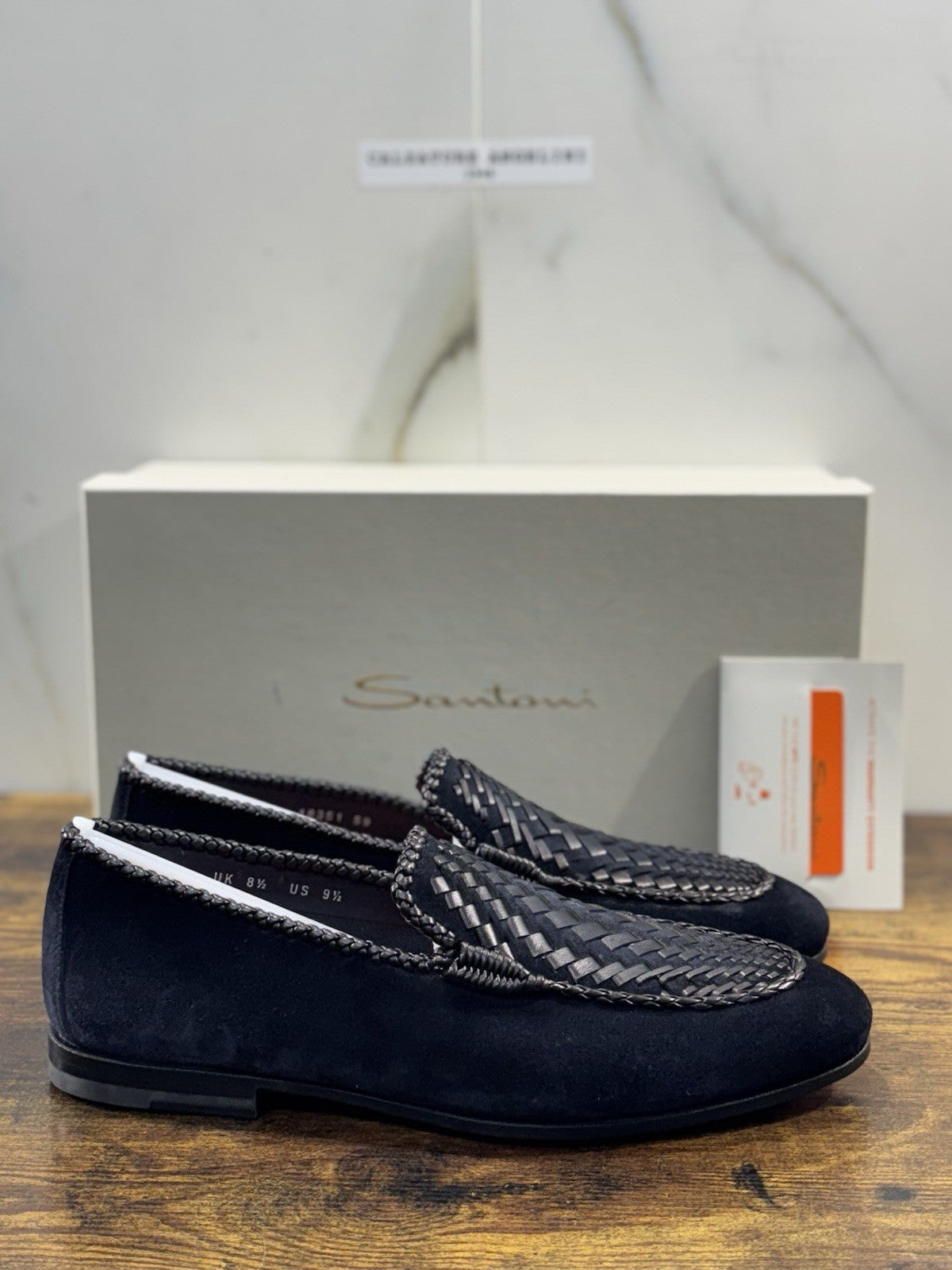Santoni Mocassino Intrecciato Blu Suede Pelle Luxury Men  Goodyear  Uomo 42.5