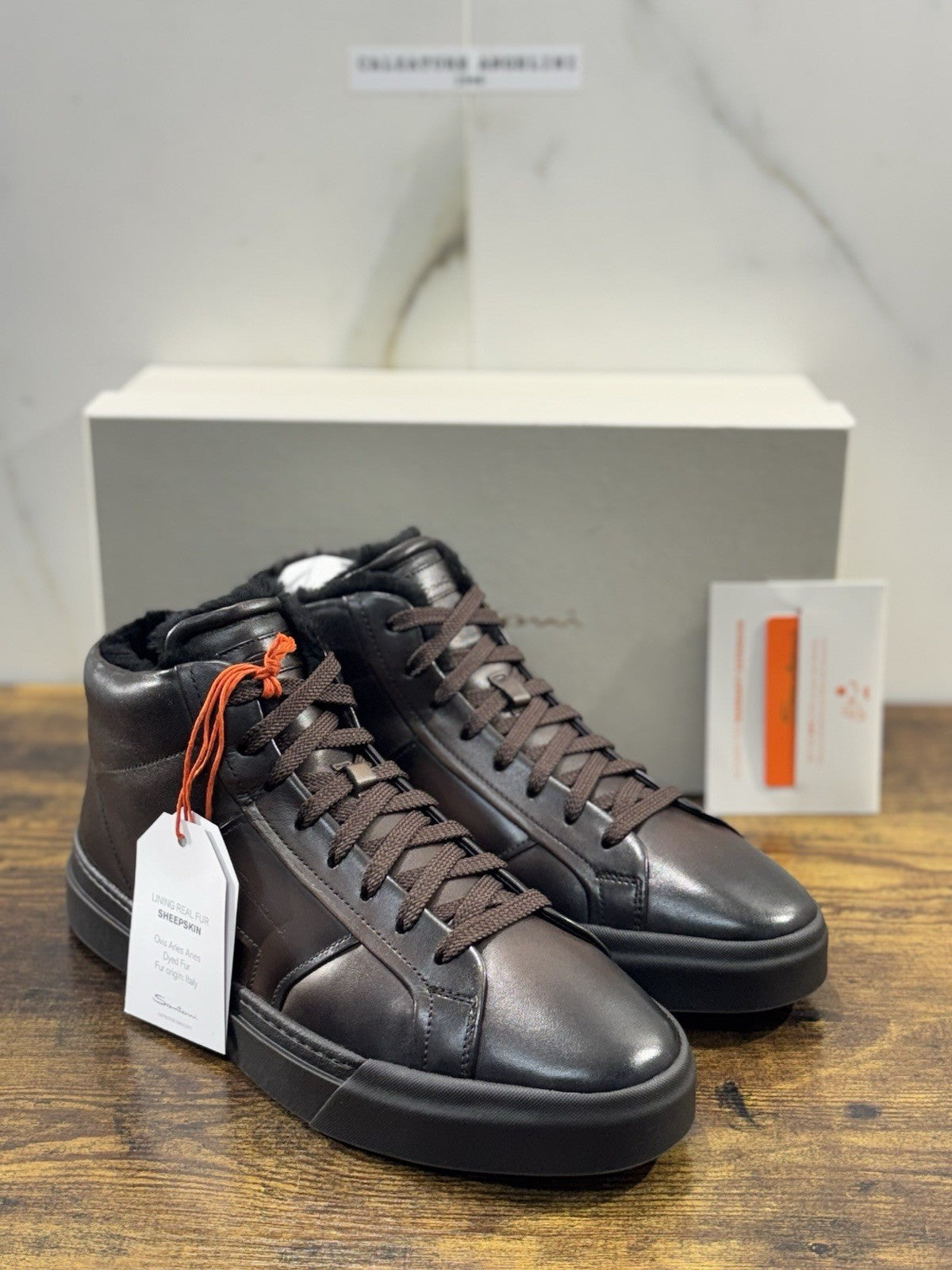 Santoni Sneaker Pelle Marrone Pelliccia  Luxury Men Santoni Shoes Icon Uomo 43