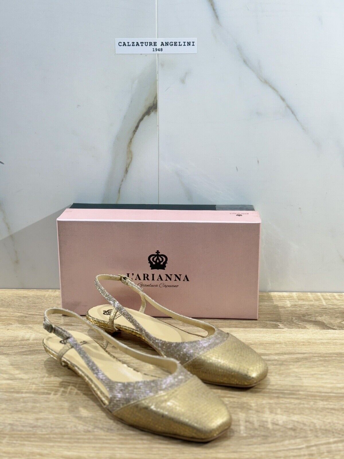 L’ARIANNA Scarpa Donna Sling Back Pelle Gold  Made In Italy 41