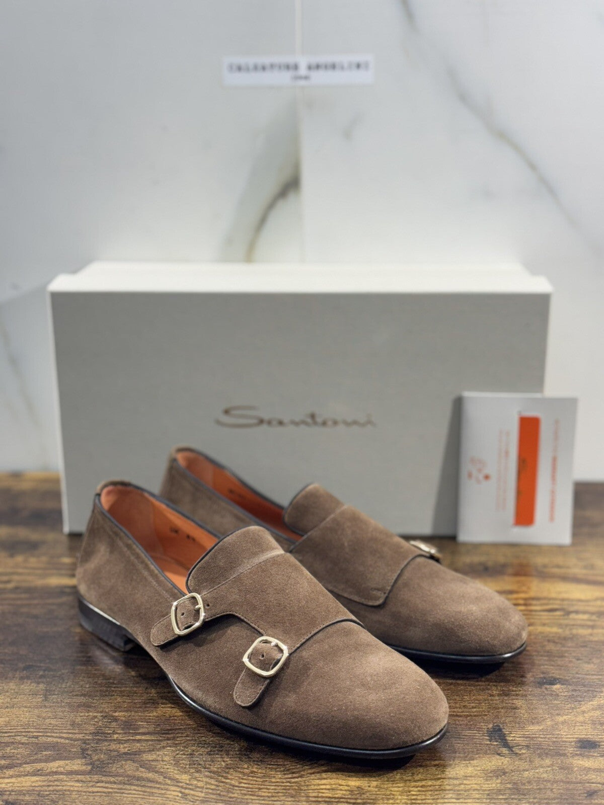 Santoni Scarpa Uomo Mocassino  Suede Doppia Fibbia  Luxury Men Santoni Shoes 6.5