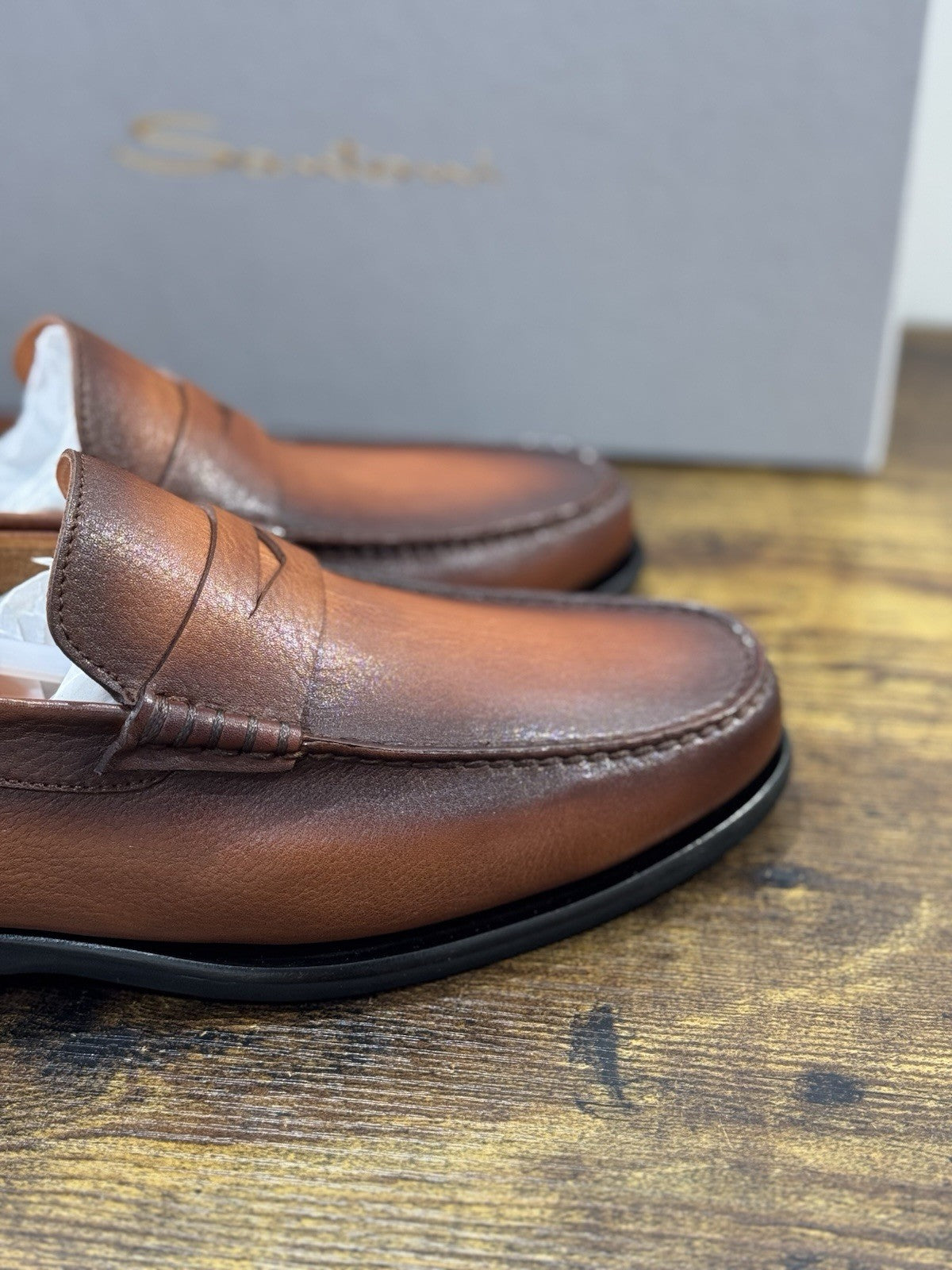 Santoni Mocassino  Flex Pelle Marrone Luxury Santoni Scarpa Uomo 41