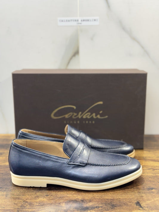 Corvari Scarpa Uomo Mocassino Summer Walk Pelle Blu  Casual Corvari Uomo 40