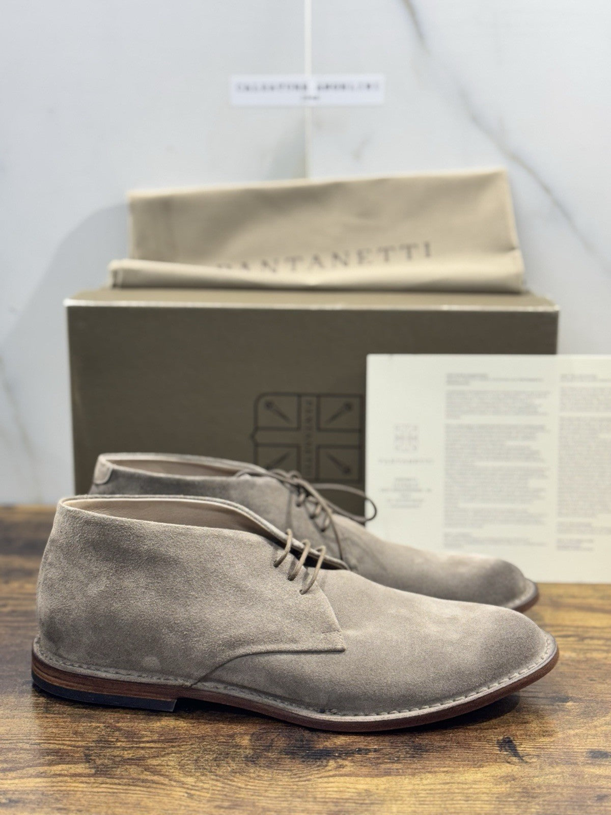 Pantanetti Polacchino Suede Tortora    Fondo Cuoio Handmade In Italy Uomo 44