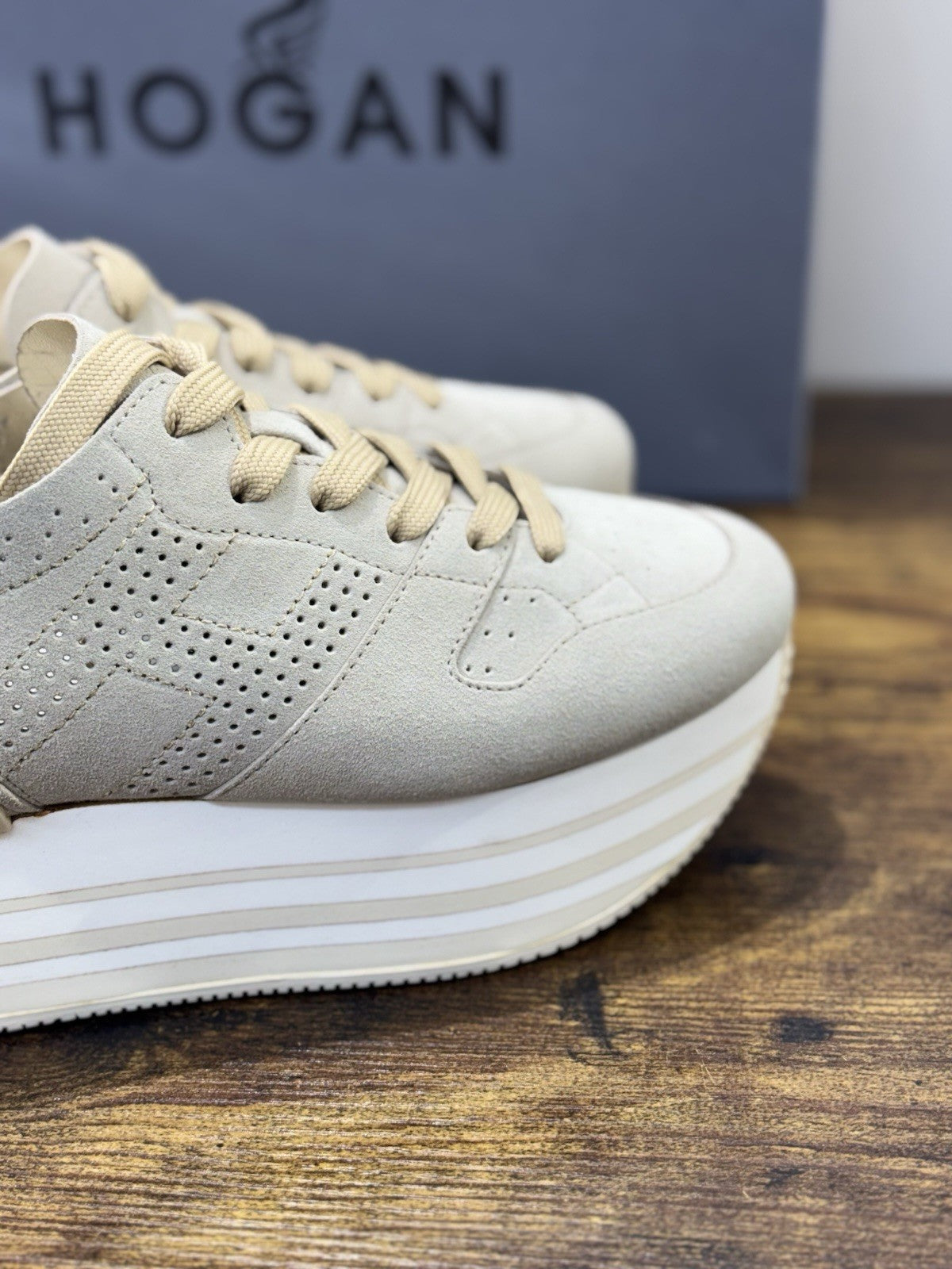 Hogan H283 Sneaker Zeppa Suede Beige Casual Hogan Donna 40
