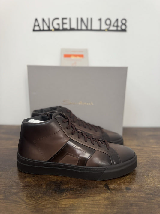Santoni High Top Sneaker Pelle Super Soft Marrone Casual Luxury Uomo 44.5