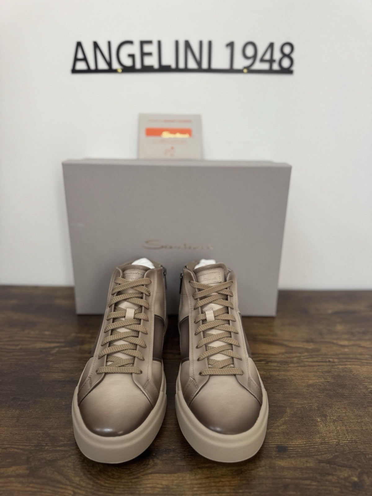 Santoni High Top Sneaker Pelle Super Soft Beige Casual Luxury Uomo 41.5