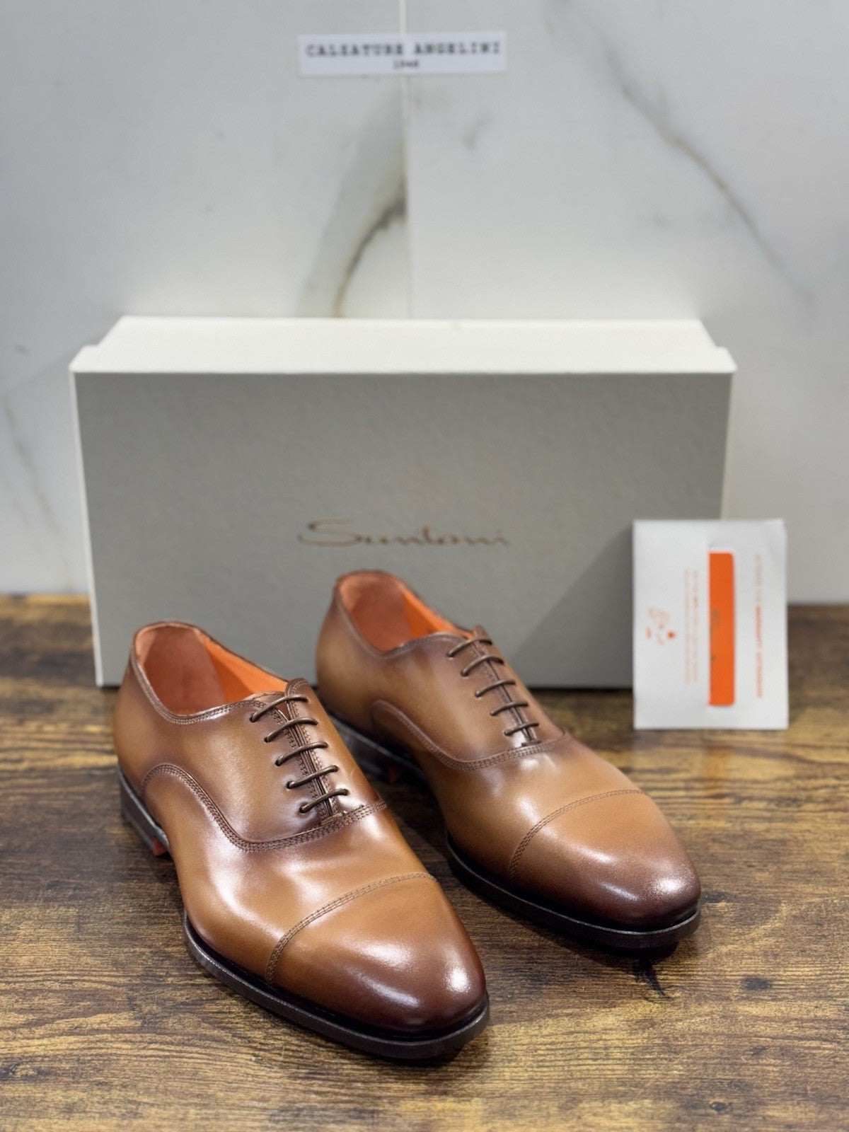 Santoni Stringata Oxford Pelle Cuoio Luxury Santoni Scarpa Uomo 39.5