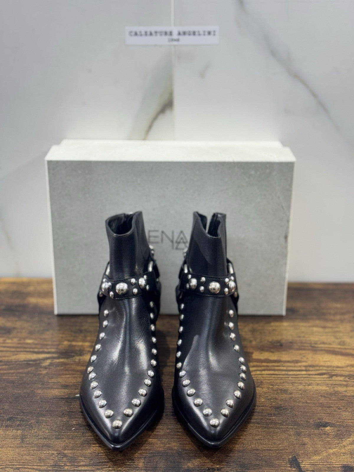 Elena Iachi Texano  Pelle Nero Borchie  Luxury Texan Boot Donna 38
