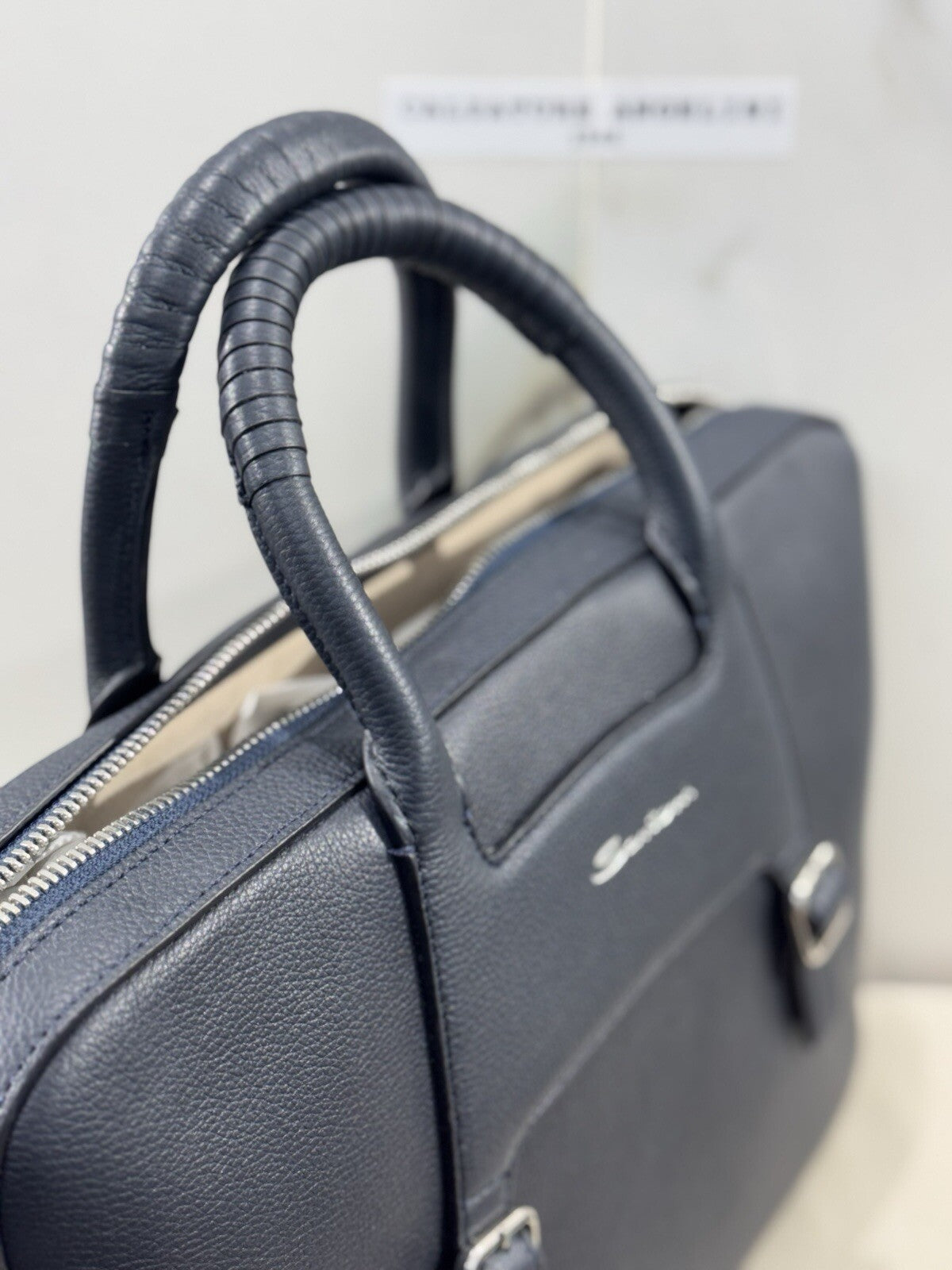 Borsa Santoni Uomo Briefcase Pelle Blu   Luxury Men Bag Santoni Business Work