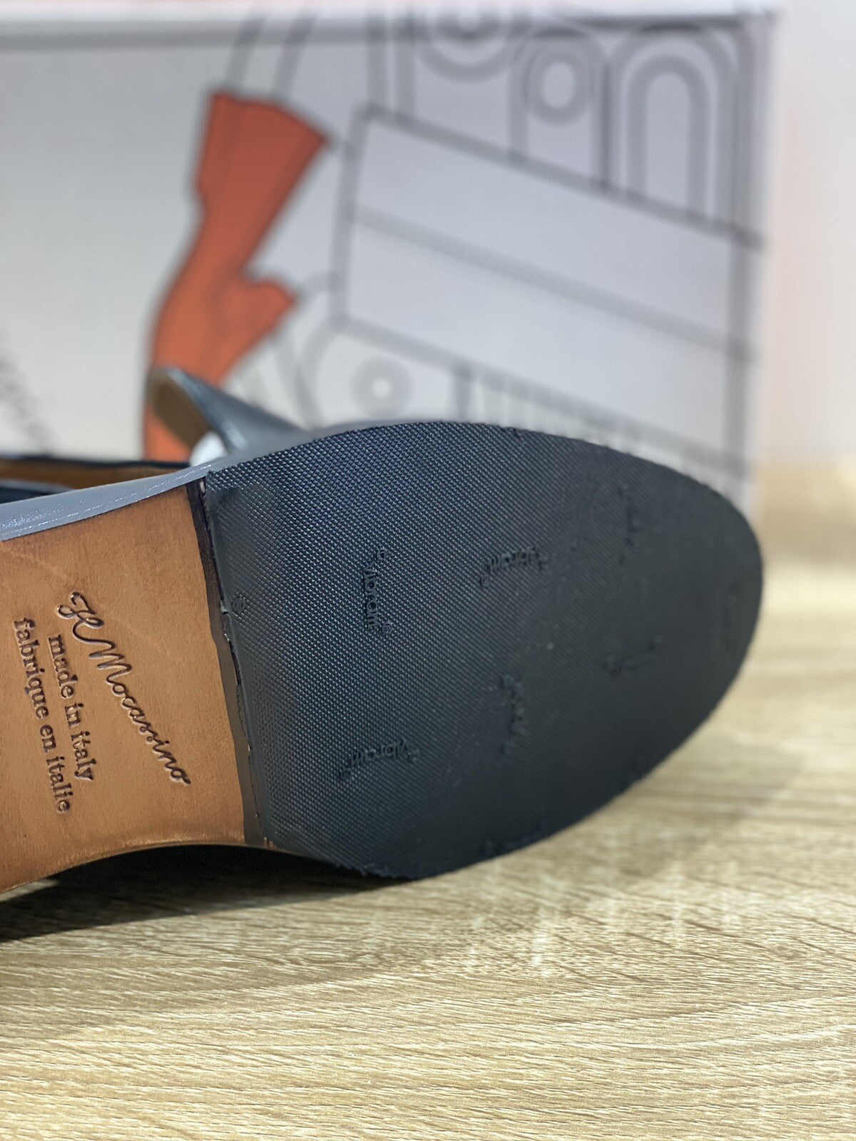 Il Mocassino Nappine Pelle Nero Fondo Cuoio E Vibram Handmade In Italy 40