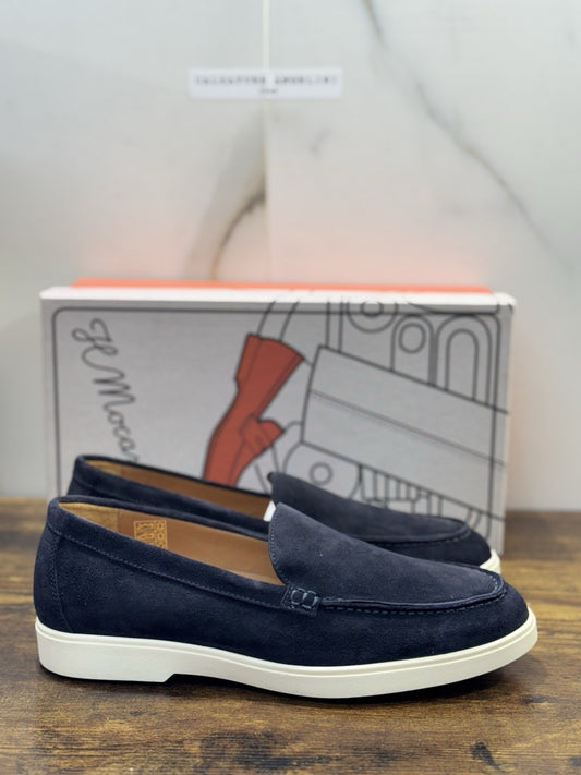 Il Mocassino Summer Walk   Pelle Suede Blu   Fatto In Italia Uomo 40