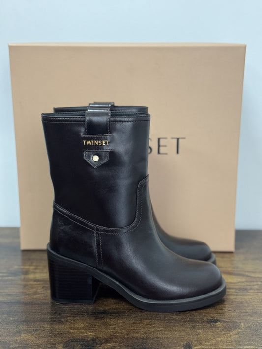 Twin Set Stivaletto Pelle Coffe Con Tacco Casual Boot Donna 36