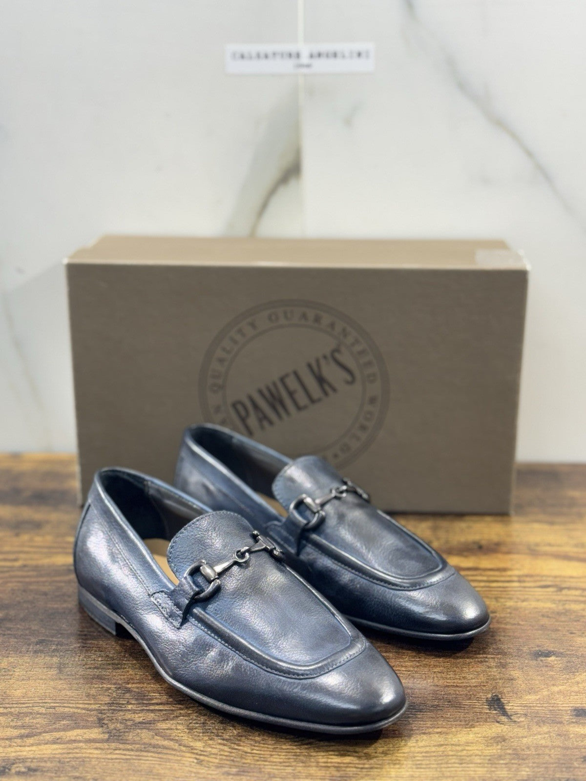 Pawelk’s Mocassino    Uomo Pelle Blu      Hand   Made  In Italy Washed  44