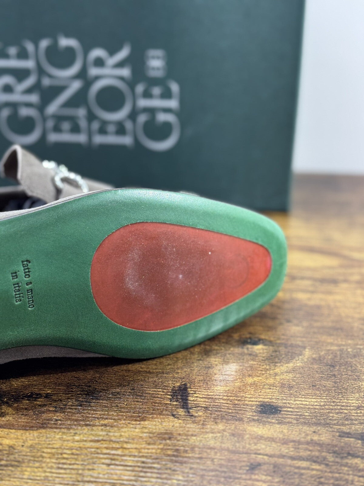 Green George Scarpa Uomo Mocassino   Pelle Suede Talpa  Luxury Handmade 44