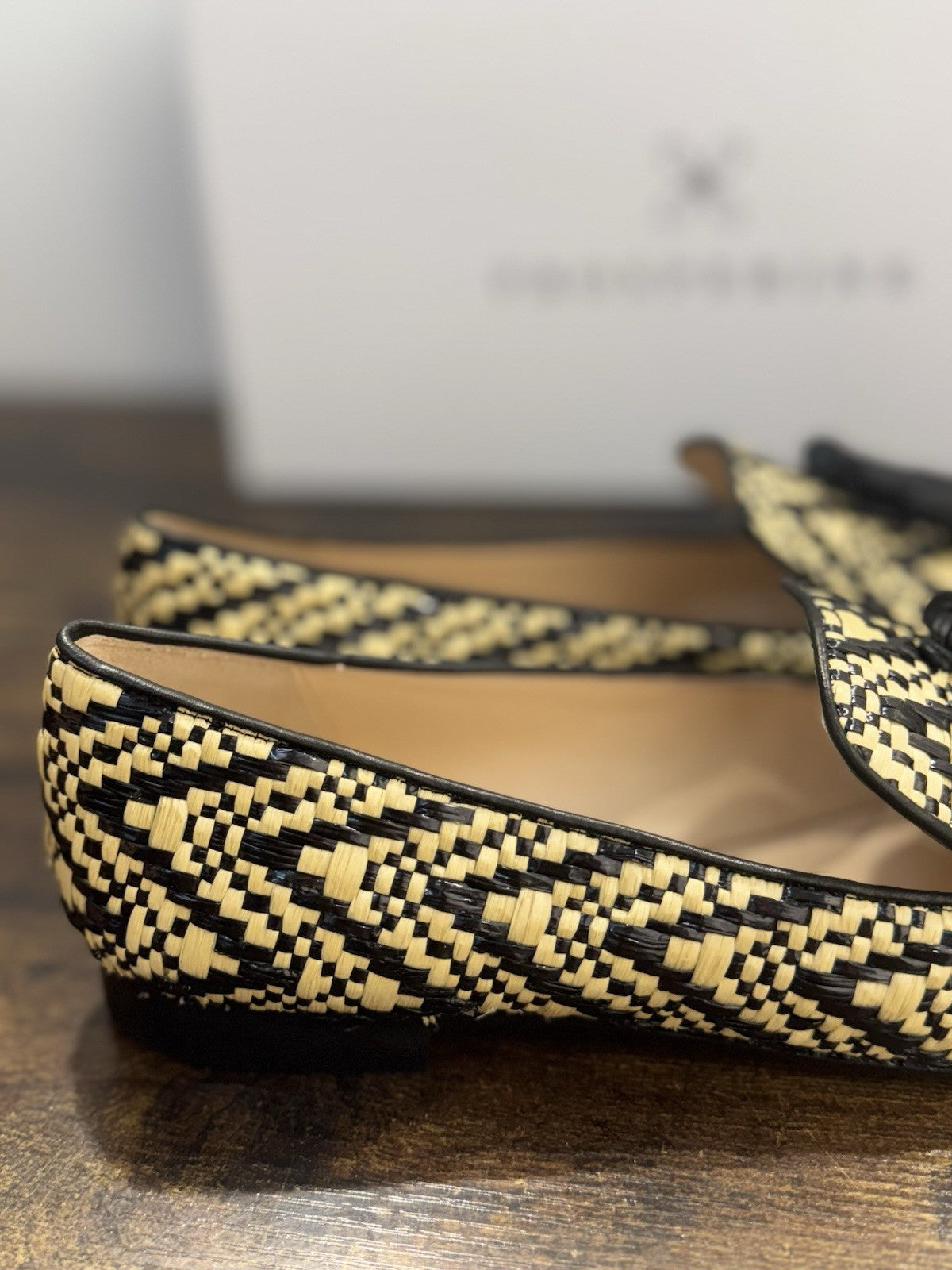 Prosperine Mocassino In Raffia Nero Beige Nappine  Casual Flat Shoes Donna 37.5