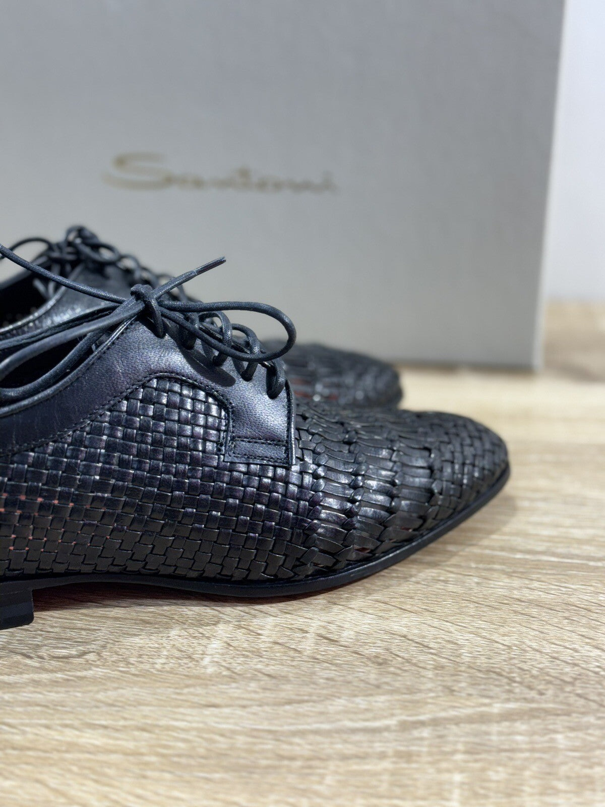Santoni Stringata  Donna Pelle Nera Intreccio Luxury Woman Santoni 38