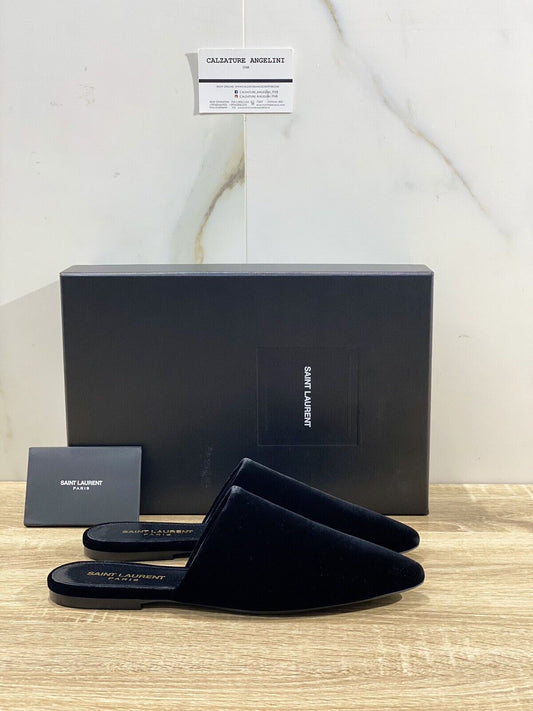 Saint Laurent Slippers Donna In Velluto Nero Luxury Saint Laurent Shoes 37.5