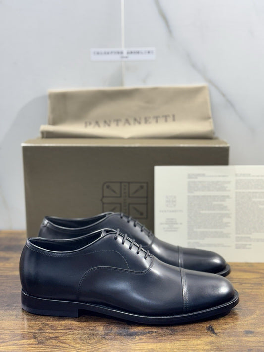 Pantanetti Stringata Oxford  Pelle Nera  Fondo Cuoio Handmade In Italy Uomo 44