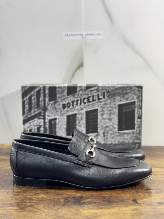 Roberto Botticelli Mocassino Uomo  Pelle Nero Fondo Cuoio Made In Italy 45