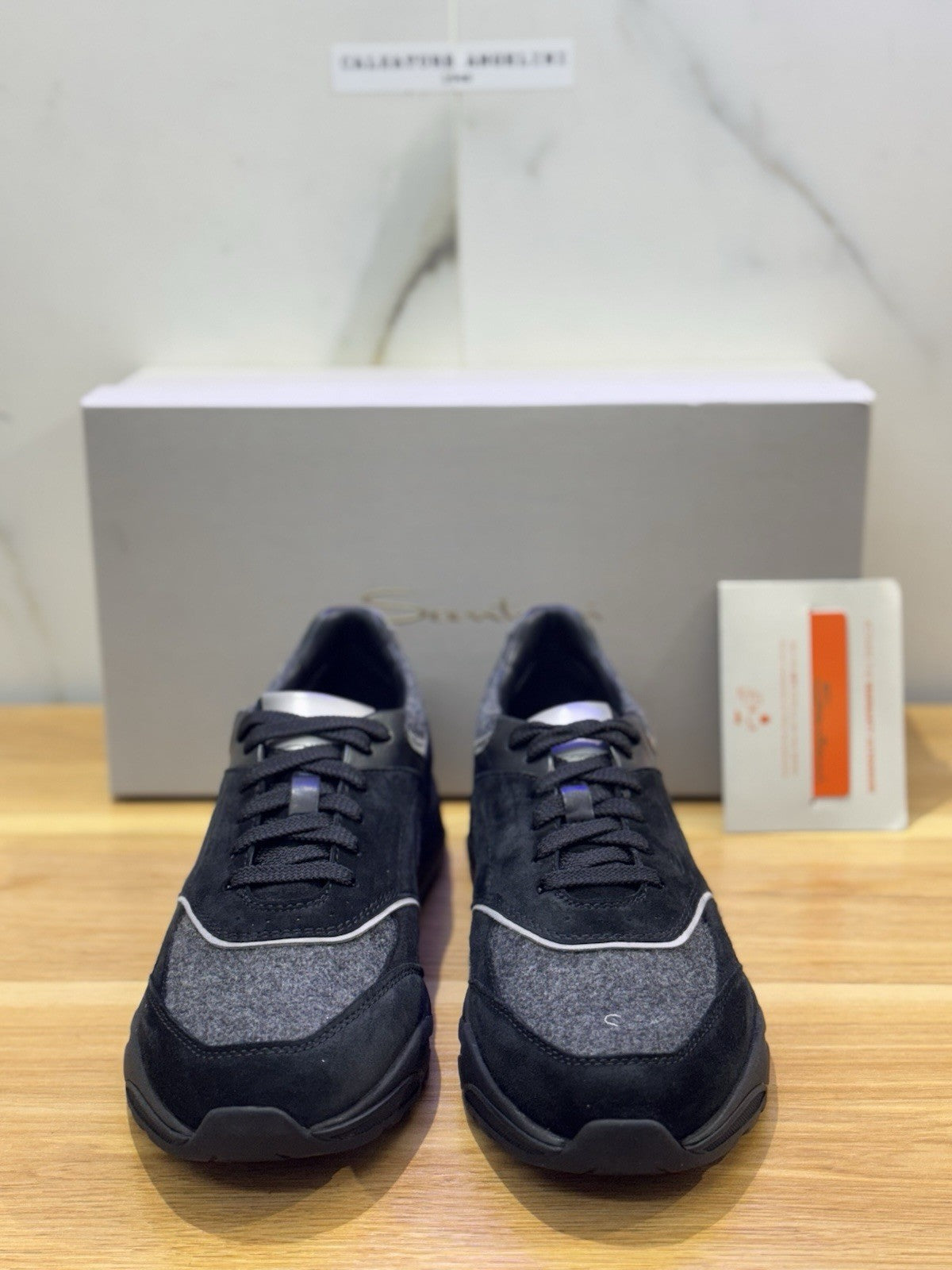 Santoni Innova Sneaker Suede Nero Grey  Luxury Santoni Scarpa Uomo 41.5