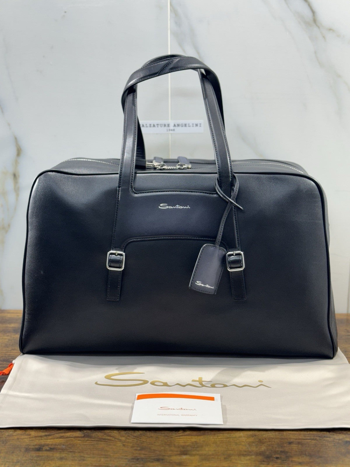 Borsone Weekend Viaggio Santoni Pelle Nero   Travel Bag Santoni Men Business