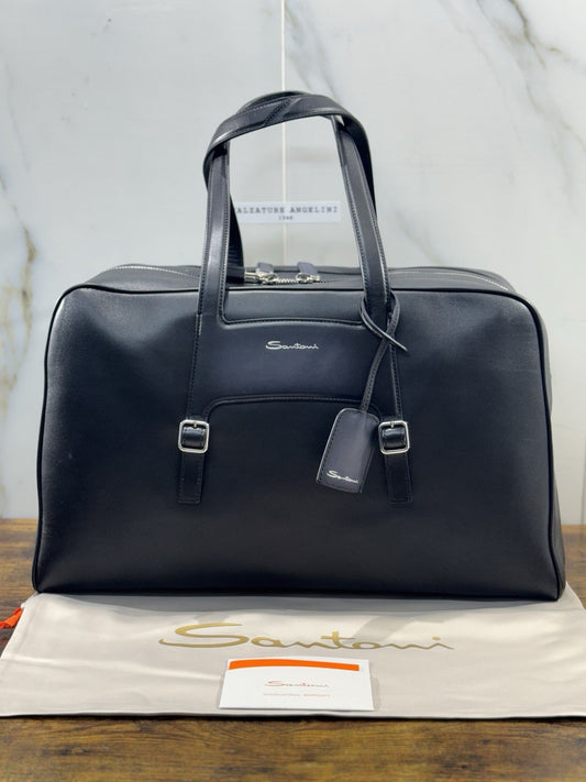 Borsone Weekend Viaggio Santoni Pelle Nero   Travel Bag Santoni Men Business