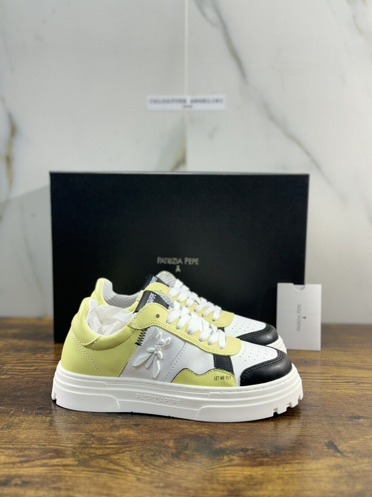 Patrizia Pepe Sneaker Donna Pelle Bianca Lime Casual Sneaker Donna 41